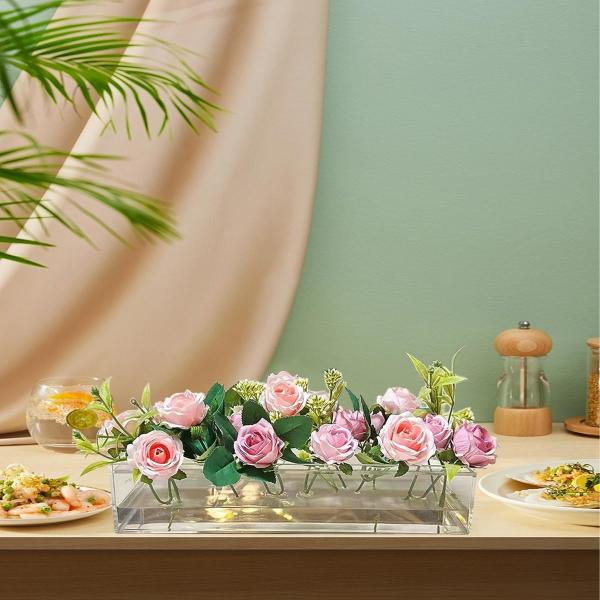 Modern Decor Acrylic Flower Vases Rectangular Clear Acrylic Centerpiece Stand 12 Inches