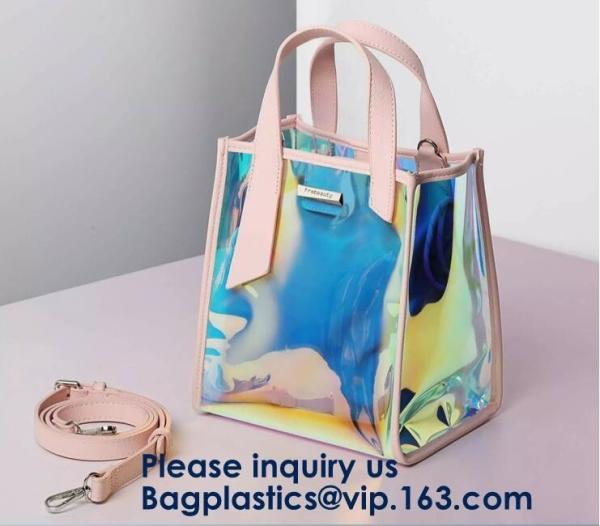 Women Clear Transparent Rainbow Hologram Cosmetic Makeup Travel Wash Clutch Bag,PVC PU Laser Transparent Travel Toiletri
