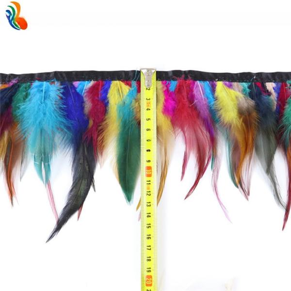 10-15cm Hackle Saddle Feather Fringe Trim  Dyed Pattern With Satin Ribbon