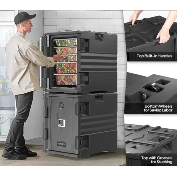 Small Wheels Insulated Transport Box Catering Restaurant  Stackable Hot Boxes Food Warmer