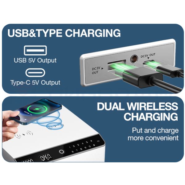 Fingerprint Lock Smart Safe Box Intelligent Alarm Hidden box Nightstands Wireless Charging