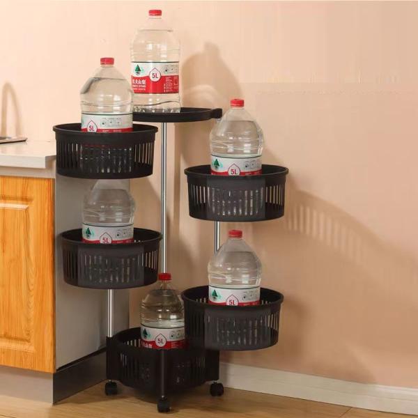 Versatile Organization Kitchen Storage Rack with Five Layers and Black Round Baskets