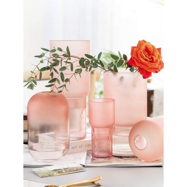 H25cm Elegante Vaso de Vidro Rosa para Flores Decoração para Home Office Cozinha