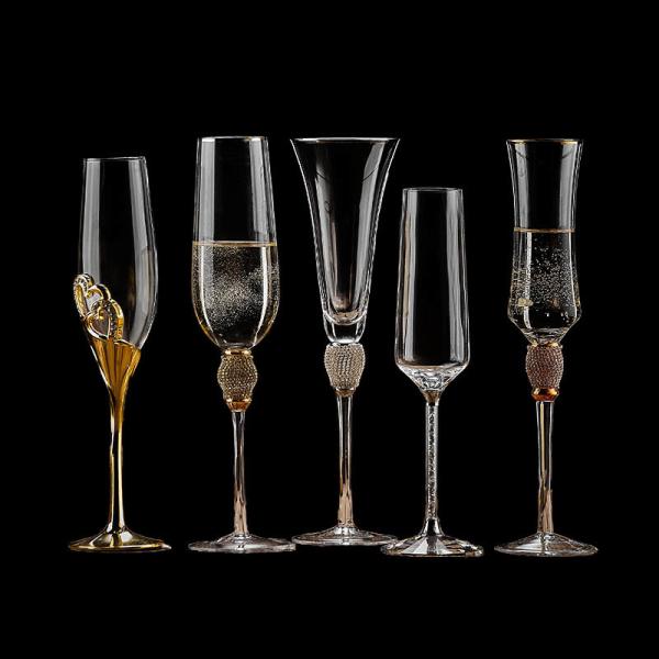 Custom 220ml Gold Rim Diamond Studded  Champagne Glasses Flutes For Wedding  Party