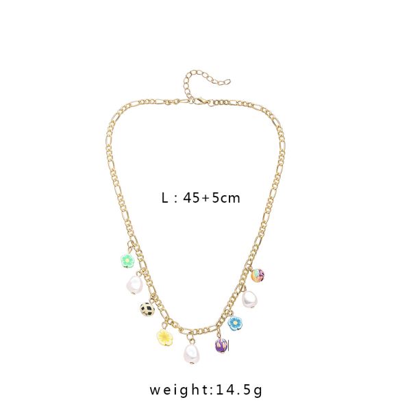 Beach Holiday Colorful Flower Pearl Collar Chain Forest Fairy Soft Pottery Small Flower Chain Necklace Pastoral Style Necklace