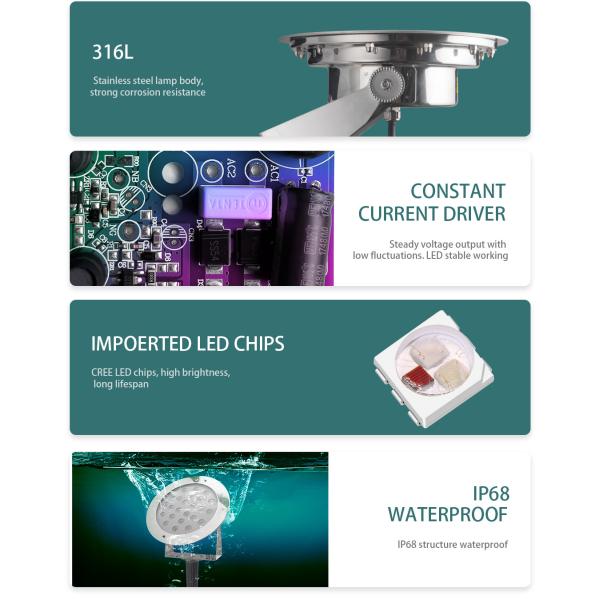 L'acier inoxydable SS316L a mené le contrôle 24W IP68 Smd3535 de Pin Lights RVB DMX512