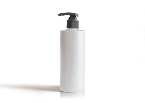 White Cylinder PET Cosmetic Bottles With Black Plastic Pump Dispenser
