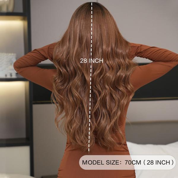 Fashion Long Body Wave Dark Root Hair Brown Synthetic Wigs For Women