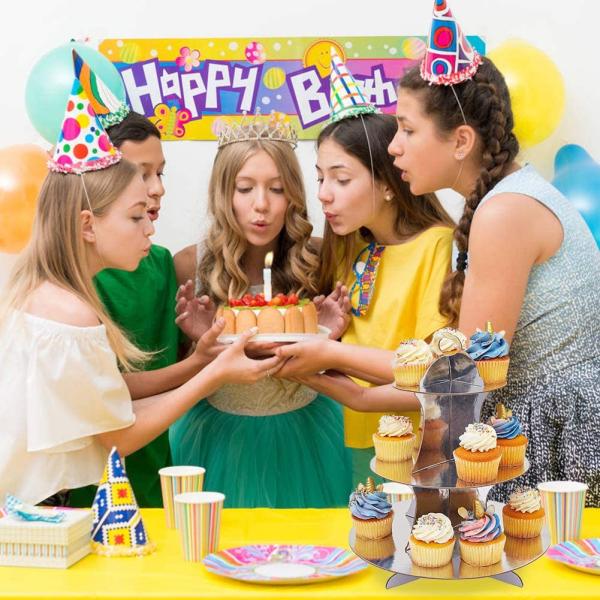 3 Tier Silver Dessert Round Tower Cardboard Cupcake Stand