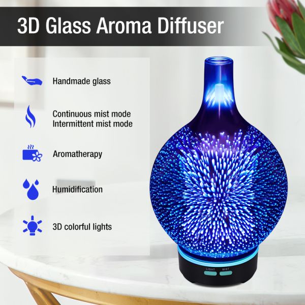3D Glass Bottle Firework Night Light LED Ultrasonic Aromatherapy Essential Oil Diffuser for Household Aroma Humidifier