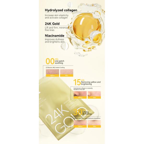 24K oro colágeno cara para mujeres antienvejecimiento cuidado facial máscara facial para piel sensible