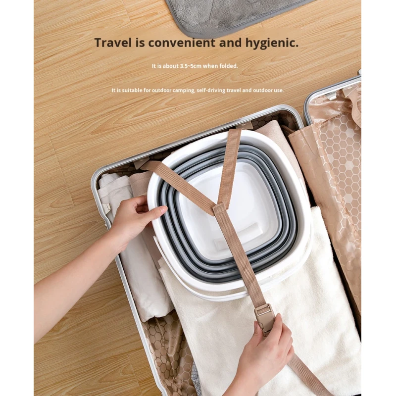 Plastic Collapsible Large Capacity Bucket Portable Square Shape Retractable Folding Bucket with Towel for Home Outdoor