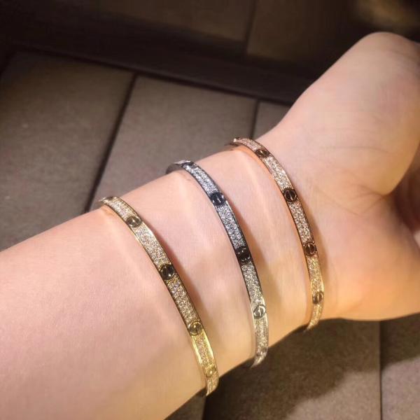 High Quality Fashion Fine Jewelry Pure 18k Real Gold And Natural Vs Diamonds LOVE Bracelet, Small Model Paved