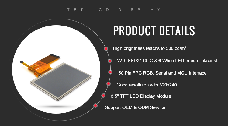 Ili9488 SPI LCD Panel TFT Display Screen Module 50 Pin MCU RGB SPI Interface