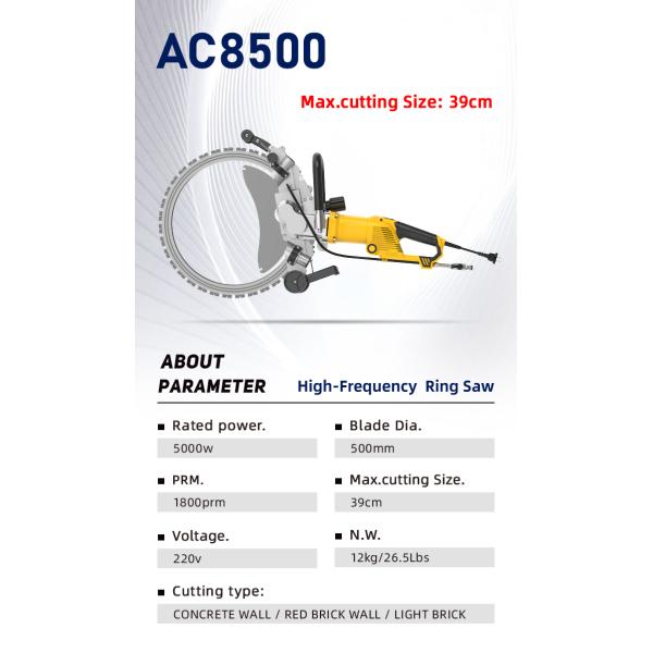 AC8500 500mm Electric Power Concrete Cutters 390mm Cutting Depth Wall Cutting Machine Ring Saw with Advanced Technology