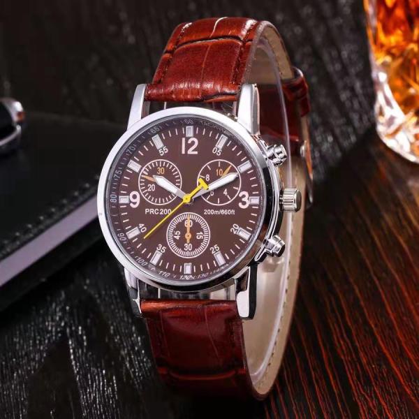 Chronograph 3ATM Blue Leather Strap Watch 41mm Men'S Water Resistant