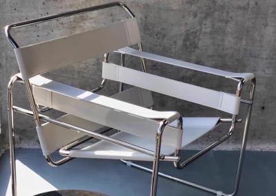 Leather Belt Metal Indoor Outdoor Chairs 82cm White Metal Lounge Chair