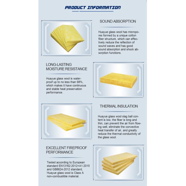 Fireproof Waterproof GlassWool Board Thickness 25mm - 100mm Glass Fiber Insulation
