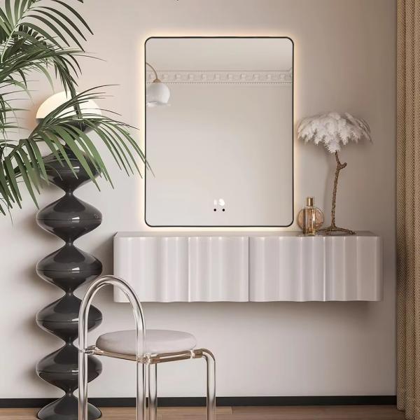 Smart LED Backlit Vanity Mirror With 45° Slanted Aluminum Frame / Touchless Hand Sensor Switch