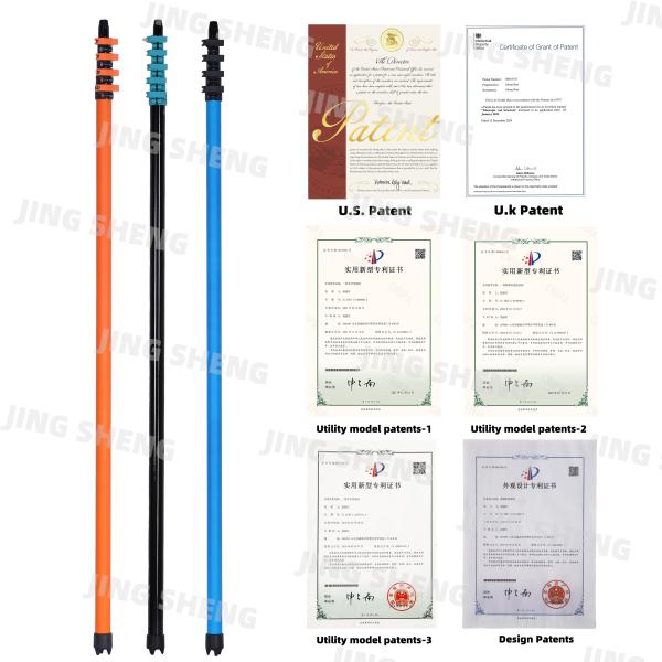 Unique, patented design of 60ft multi-colored, painted, anti-rotation telescoping carbon fiber poles ODM