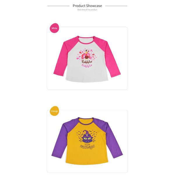 100% Cotton Raglan Long Sleeve Toddler Girls T-Shirts with Western Graphic Halloween Print