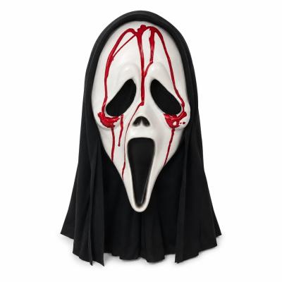 Bloody Latex Scream Mask with Black Hood, White Horror Ghost Face Mask, Scary