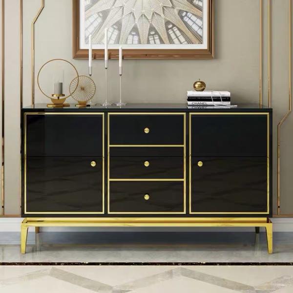 Luxury Design Living Room Side Cabinet With High Gloss Surface Steel Legs