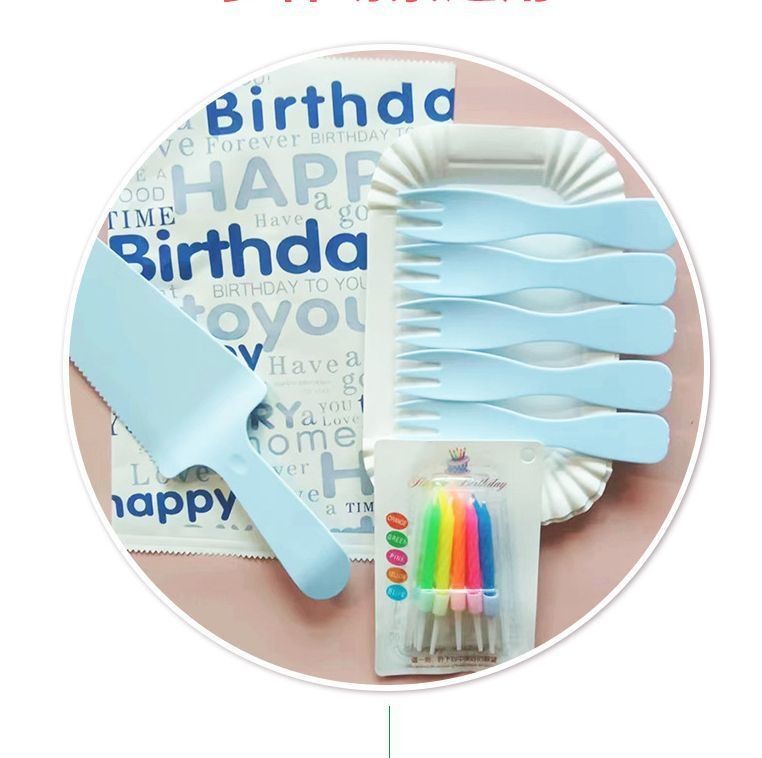 Plastic or Paper Bag Inner Package Birthday Cake Cutlery Set with Knife Fork and Plate