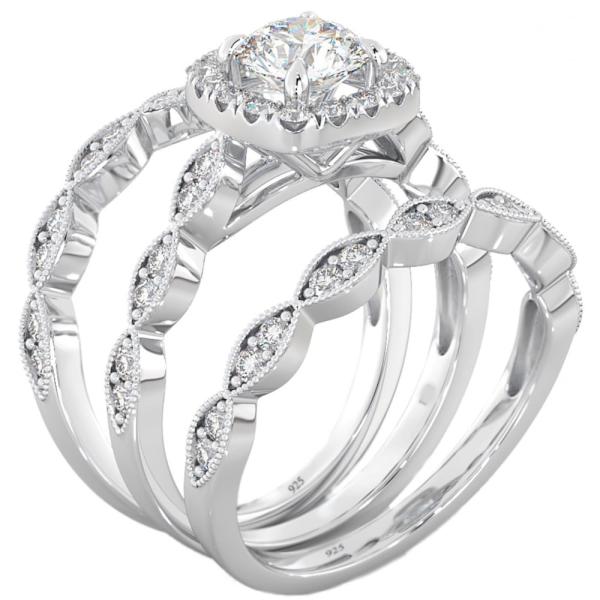 51pcs 0.51CT Halo Diamond Engagement Ring Set Claw Prong Setting Type