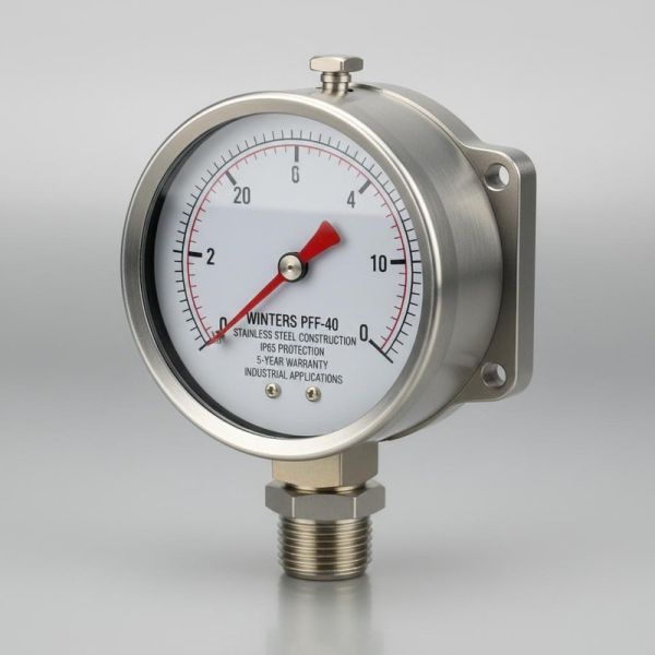 WINTERS PFP-40 Stainless Steel Construction IP65 Protection Pressure Gauge with 5-Year Warranty for Industrial Applications
