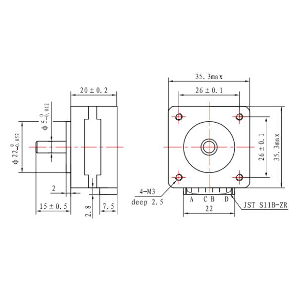 CNC Beauty Equipment NEMA 14 Stepper Motor 0.4A 35X23mm 60mNM 1.8 Deg