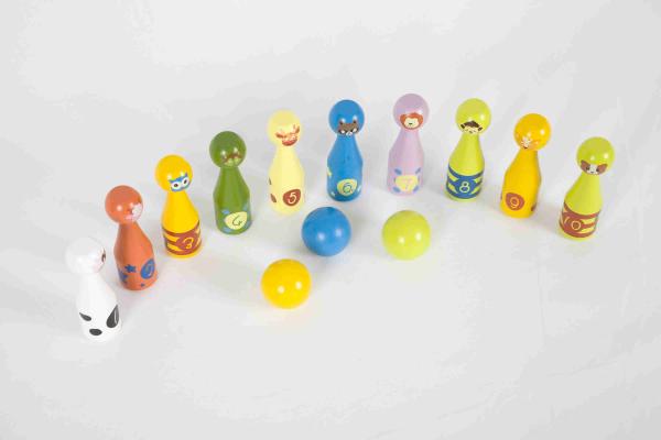 Kids Bowling Set Toddler Wooden Toys With 10 Different Animals Pins And 3 Color Balls