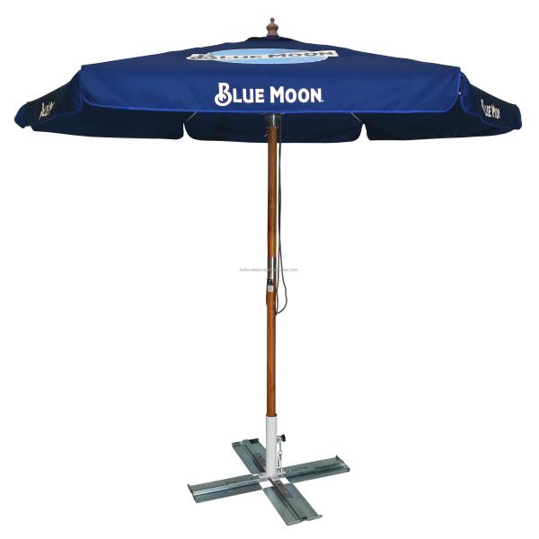 Outdoor Sunshade 2.5M Navy Blue Wooden Umbrella with Straight Wood Frame and Custom Logo