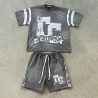 Fabricant de vêtements Vêtements de rue personnalisés Graphique d'été 100% coton surdimensionné Shorts lavage à l'acide et t-shirt 2 pièces ensemble pour hommes