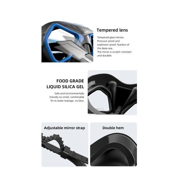 Wolf Black Diving Mask Freedive Goggles Tempered Glass 65cc