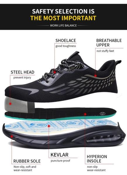 Industrial Work Flyknit Safety Shoes With Air-cushioned Sole And Kevlar Midsole