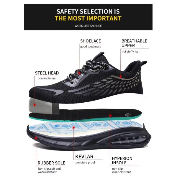 Industrial Work Flyknit Safety Shoes With Air-cushioned Sole And Kevlar Midsole