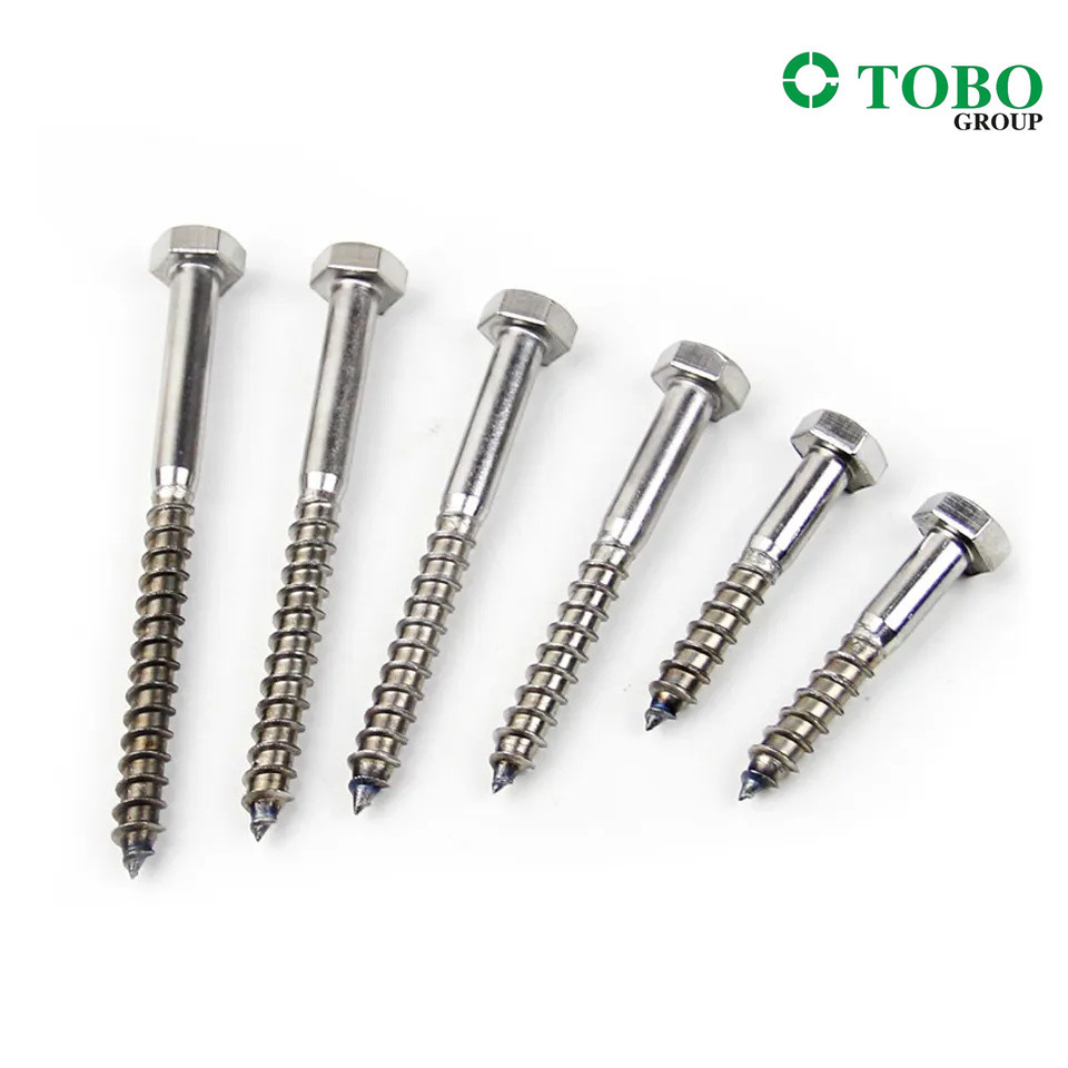 DIN571 Stainless Steel SS304 SS316 Hex Head Wooden Screw With Half Thread