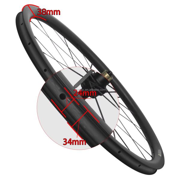 RUJIXU 700c Ultra léger 38mm Carbon Wheelset 36T Ratchet Clincher V frein 20 trous Roues sans tube Roues de vélo