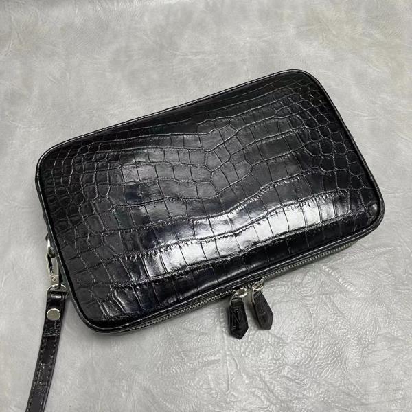 Authentic Real Crocodile Belly Skin Zipper Closure Male Clutch Purse Genuine Exotic Alligator Leather Men Wristlets Bag