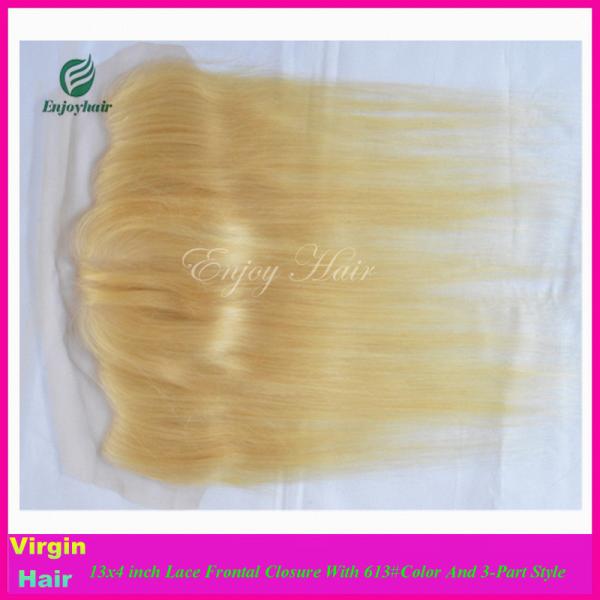 7A malaysian virgin hair 3-part lace frontals 13''x4'' ,613# color straight hair closure