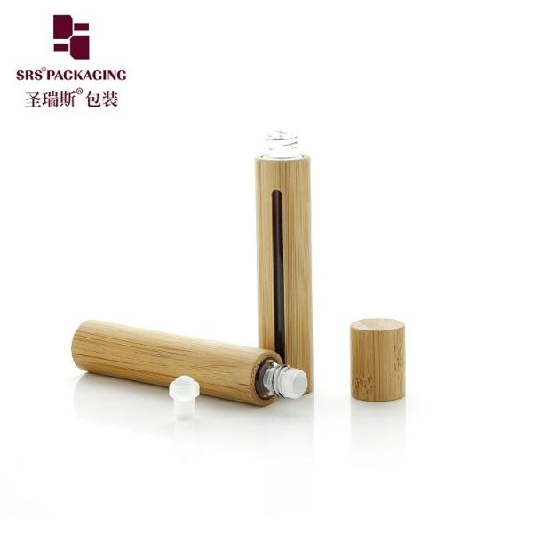BG(G)-10ML Empty Bamboo Roller Bottle Real Wood Bamboo Material For Essential Oil With Window Glass Applicator Ball