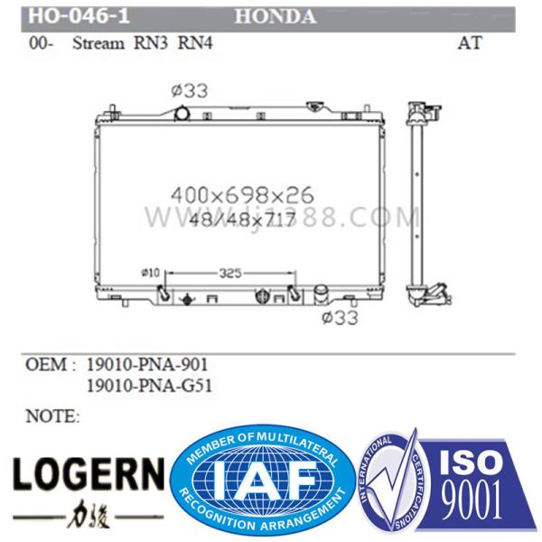 Aluminium Body HONDA Car Radiator For Stream Rn3/Rn4'00-04 Good Temperature Control