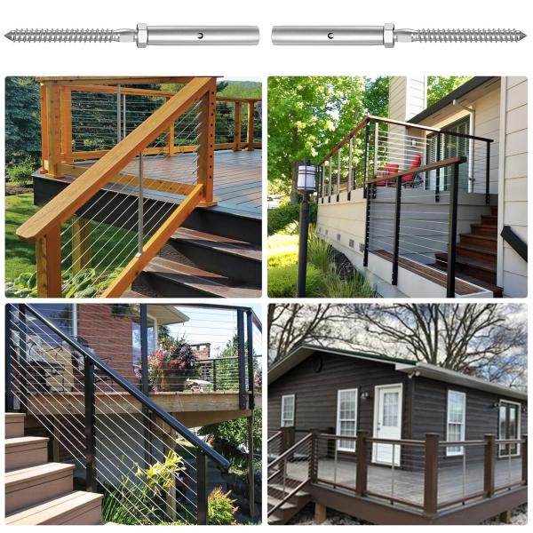 T316 Stainless Steel Cable Railing Hardware with 3/16-inch Stainless Steel Cables and Waterproof Swage Stud Terminal