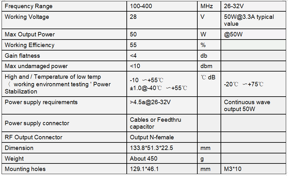 100mhz - 400mhz Wideband Power Amplifier 50W Wireless Power Amplifier