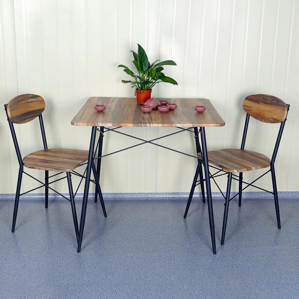 Brown 2 Seater Metal Dinning Table And Chair Set MDF Wooden Top