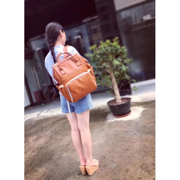 Brown PU Leather Baby Bag Backpack , Unisex Maternity Diaper Bags For Mom And Dad