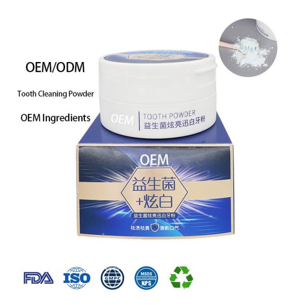 Customizable Wholesale Private Logo Probiotic Oral Hygiene Teeth Whitening Cleaning Stains Powder for Home Teeth Bleaching