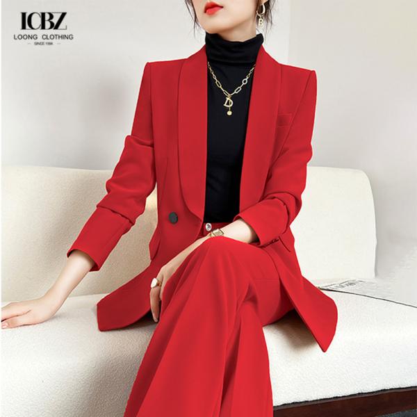 Спандекс / Бамбуковое волокно Высокий разрез В-ошейник Белые деловые формальные брюки костюмы для женщин