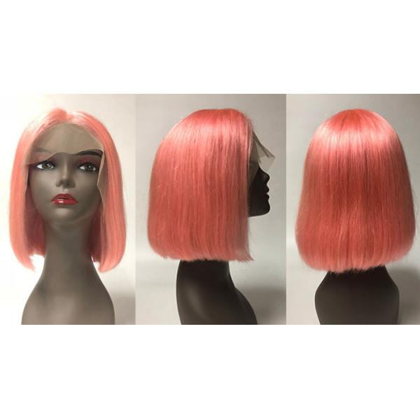 HF Peruvian Virgin Natural Human Hair Wigs , Lace Frontal Silky Straight Wave Bob Wig